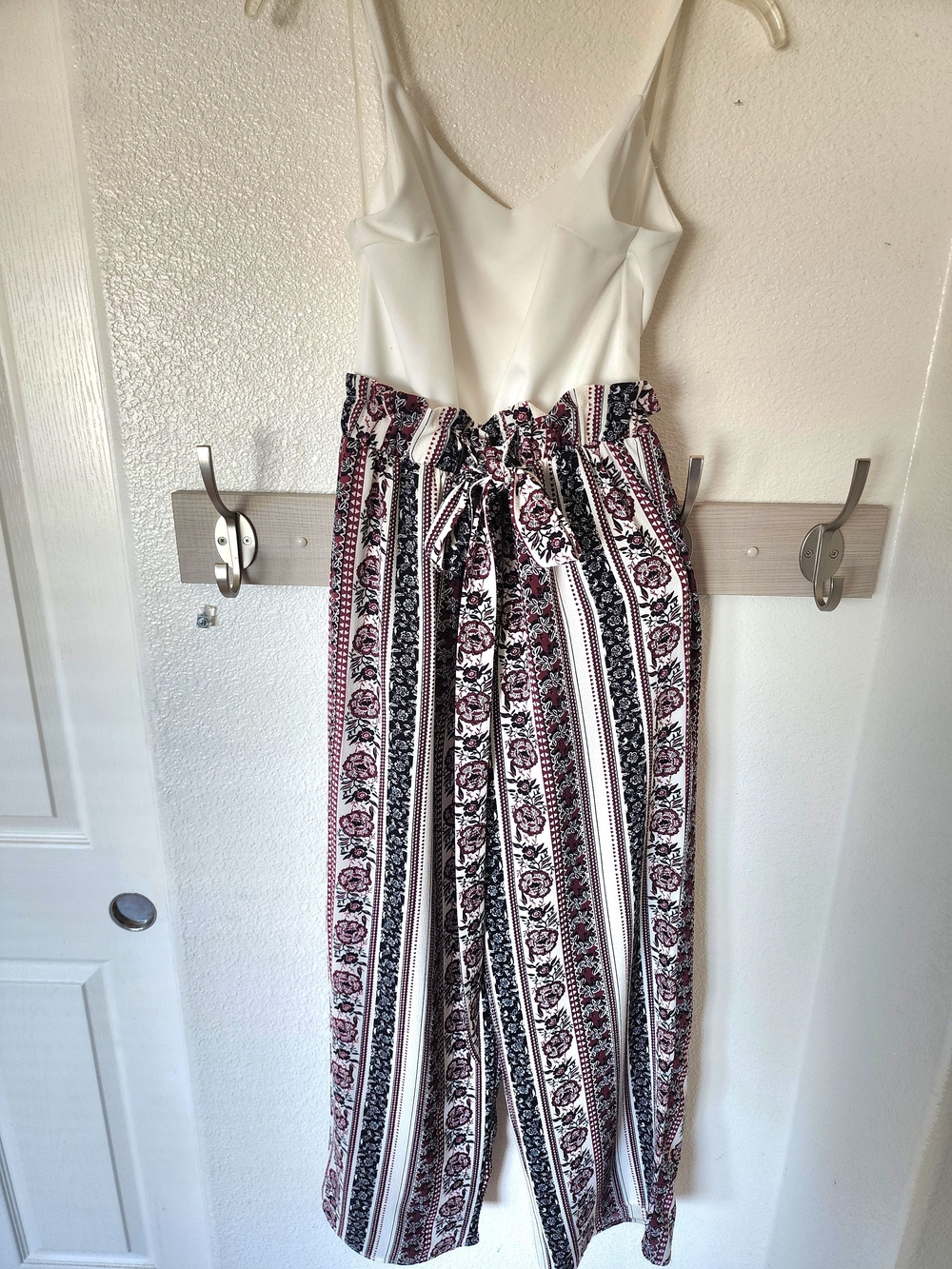 Justify White Bodice Striped Floral Wide-Leg Jumpsuit
